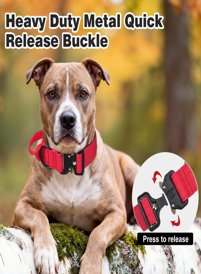 Joytale Heavy Duty Dog Collar with Handle, Adjustable Tactical Military Nylon Collar with Quick Release Metal Buckle for Large Dogs Walking Training, Soft Lining, Dual Rings, AirTag Case, L, Red - Image 5
